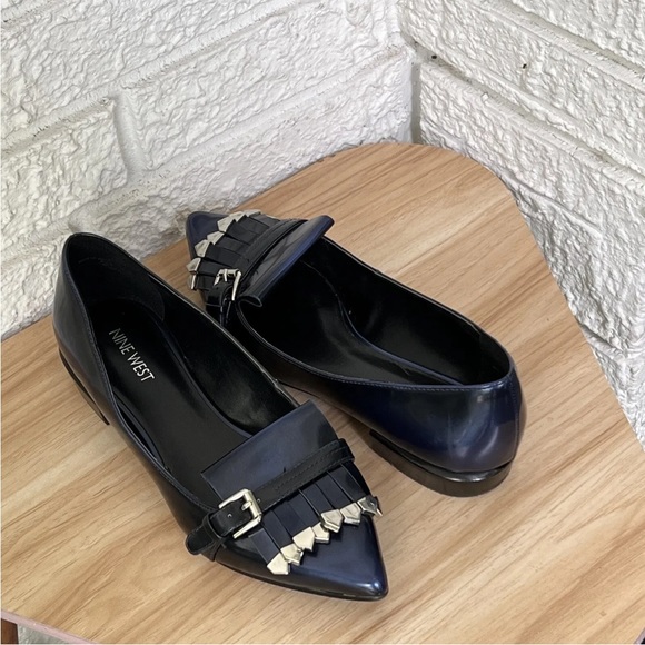 NINE WEST Pointed Tassel Flats Shoes Women's 7 Toe Loafers Blue Patent Leather - Picture 3 of 15